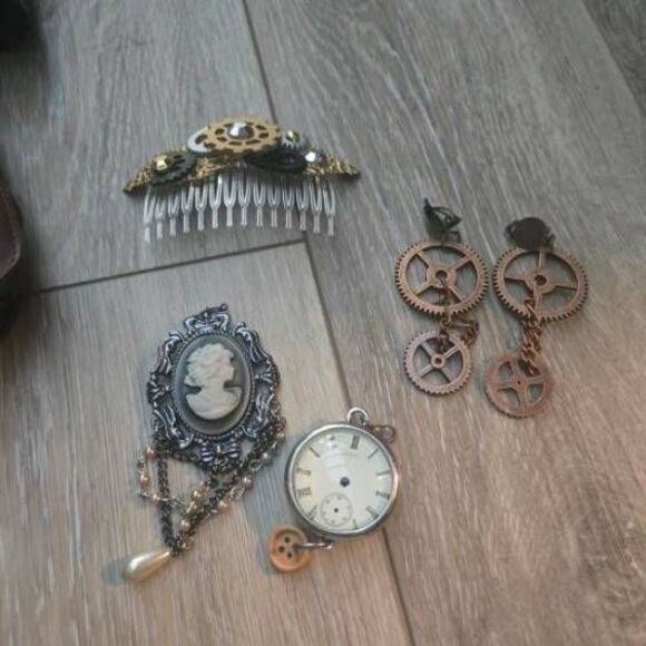 Brocade Steampunk Bustiers Corset with Jacket and Belt brown petticoat skirt - Picture 15 of 16